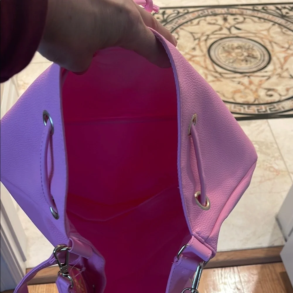 Juicy Couture Pebbled Leather Pink Drawstring  Large Shoulder Bag
